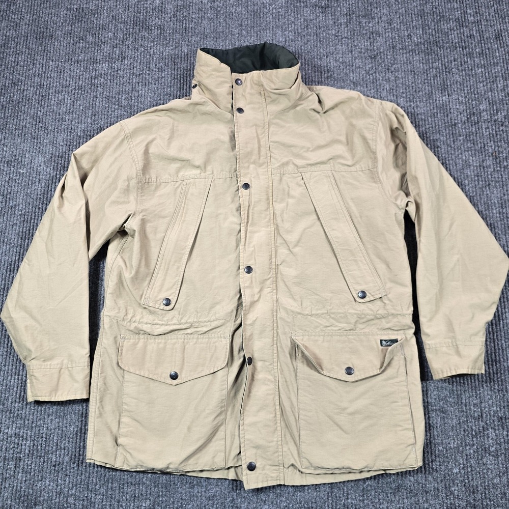 Vintage Woolrich Coat Mens Medium Beige Parka Plaid Wool Lined 80s 90s